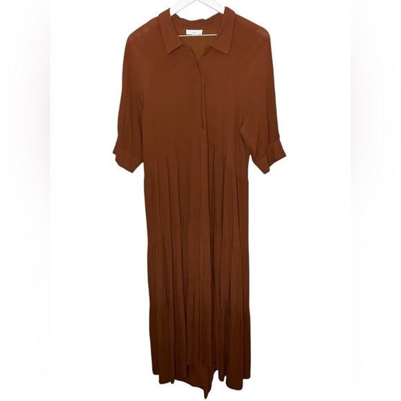 A Loves A Button Down Front Tiered Midi Shirt Dress Boho Autumn Burnt Orange L - Picture 1 of 9